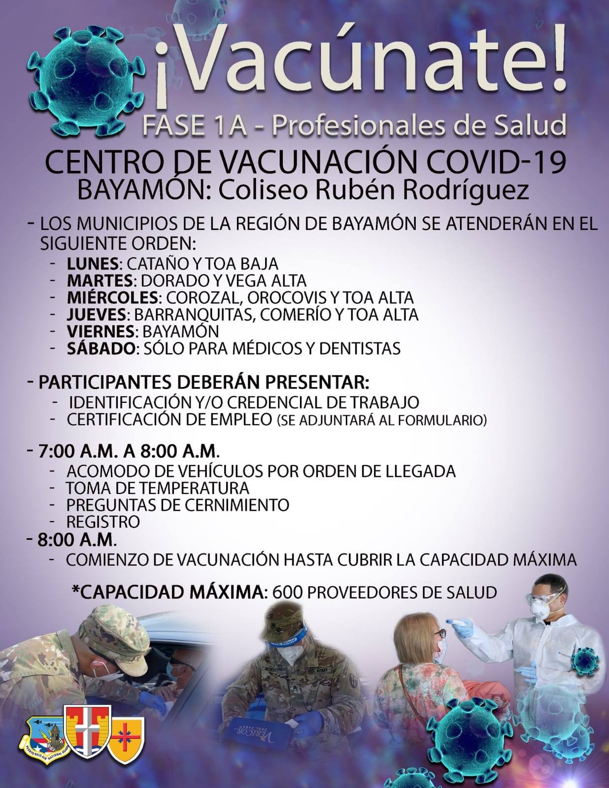 Vacunación para Profesionales de la Salud en el Coliseo Rubén Rodríguez
