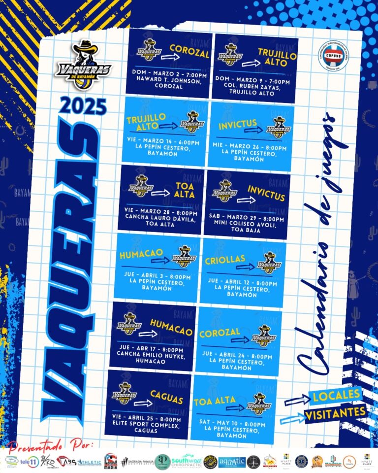 Vaqueras 2025Calendario de Juegos Ciudad de Bayamón