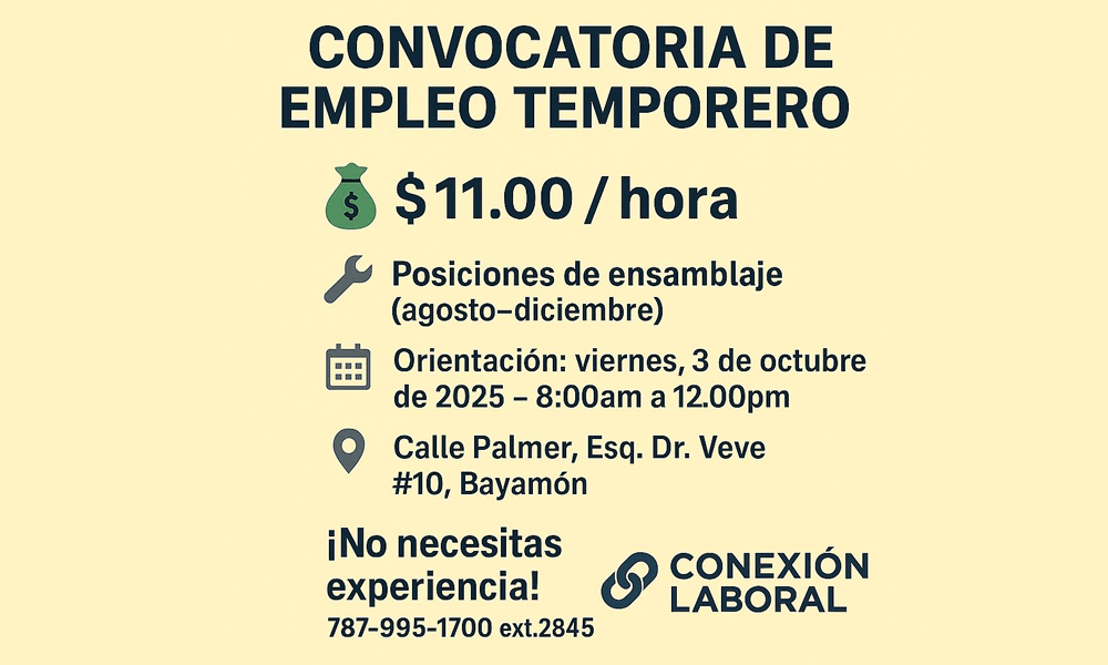 Convocatoria de Empleo Temporero: WIOA 3 de octubre de 8am a 12PM
