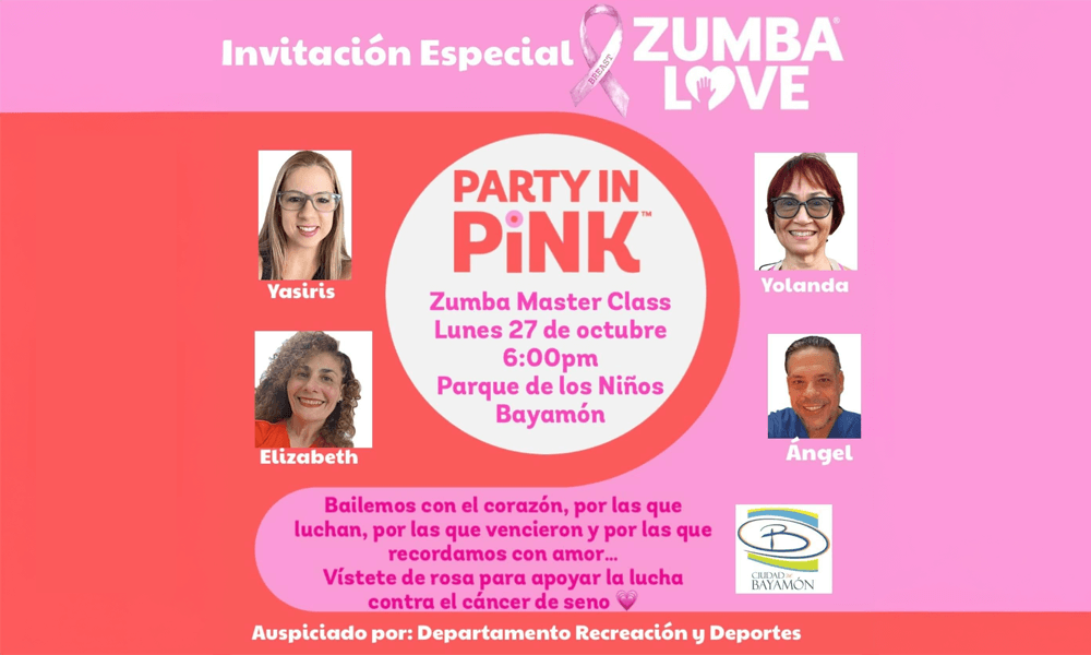 Zumba: Party in Pink 27 de octubre 6PM en el Parque de los Ninos