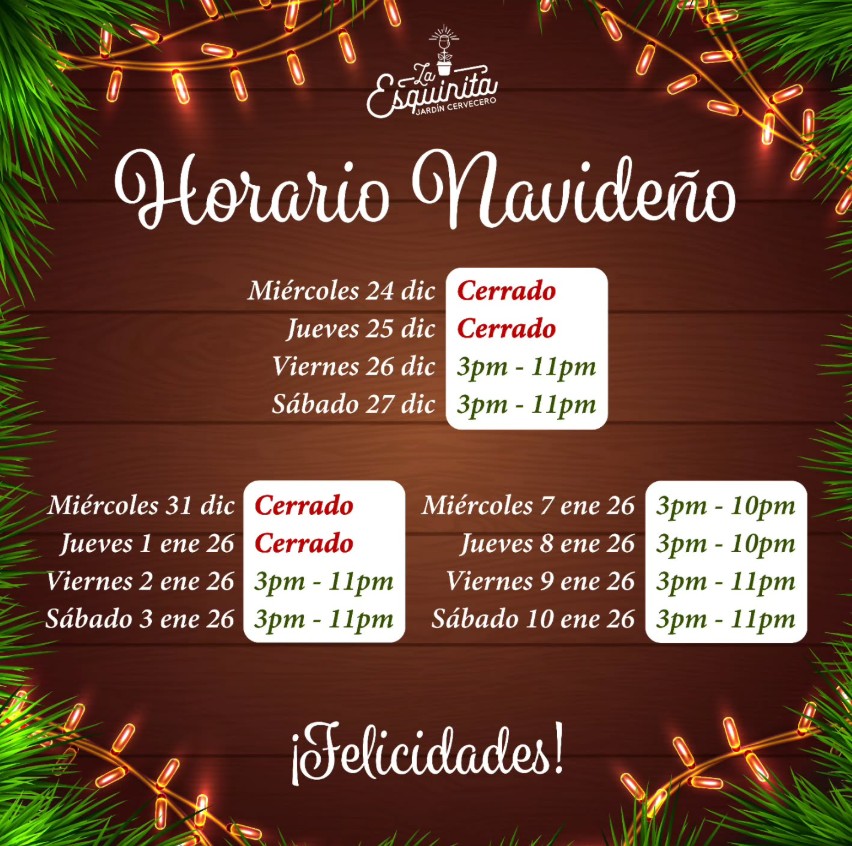 La esquinita jardin cervecero horario navideño