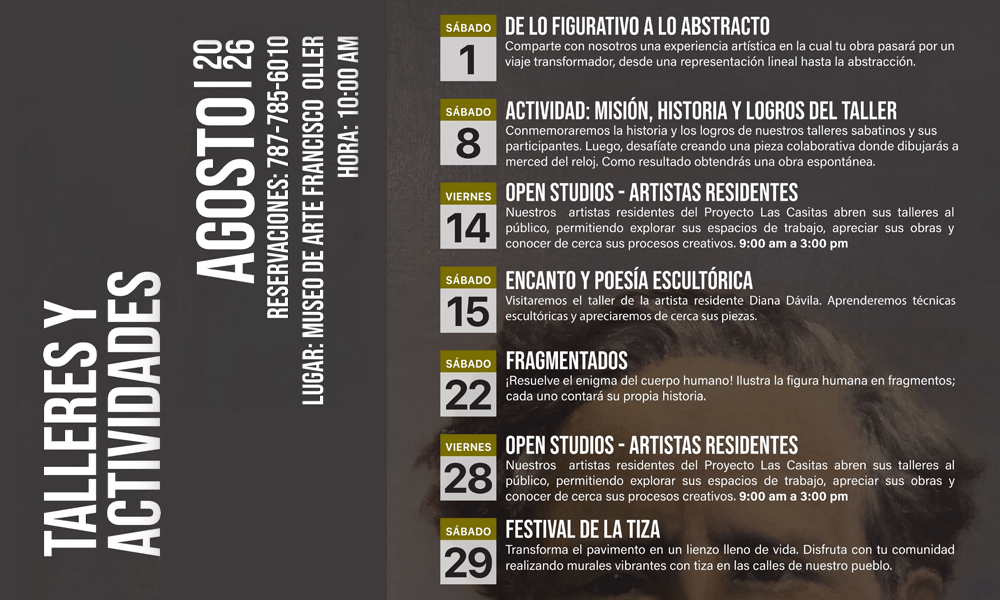 Talleres para el Museo Francisco Oller para el mes de Agosto 2026