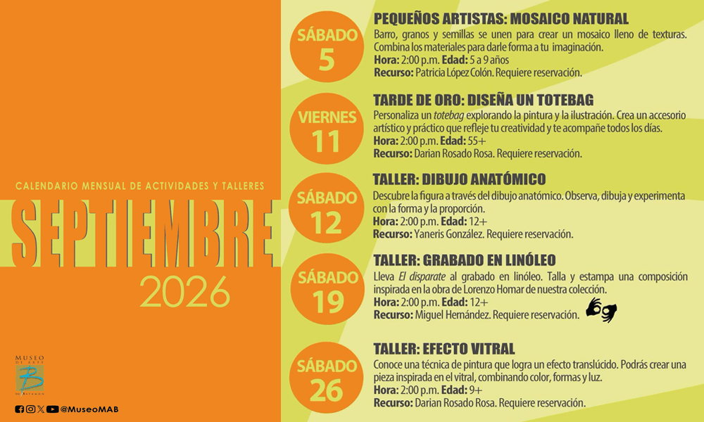 Calendario del MAB para el mes de Septiembre 2026