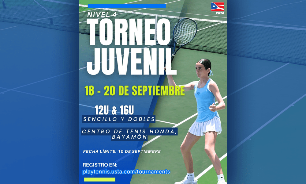 Del 18 al 20 de septiembre, llega el Torneo Juvenil Nivel 4 al Centro de Tenis Honda en Bayamón.