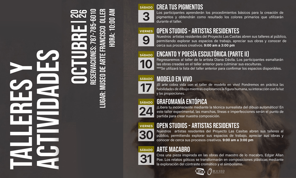 Calendario de Talleres para el Mes de Octubre para el Museo Francisco Oller