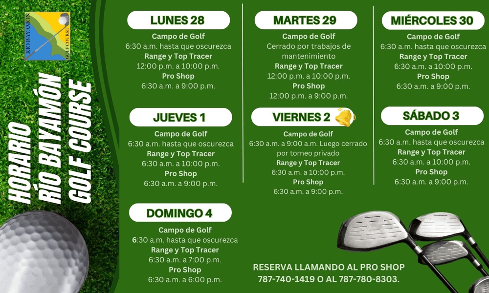 Horarios RBGC Semana del 28 de septiembre